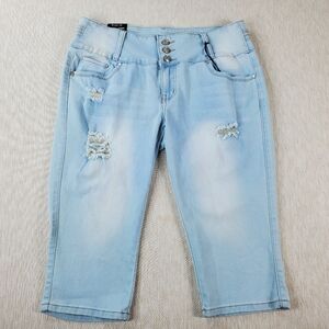 Modaxpress MX Juniors Jeans Light Blue Distress capris Stretch Size 15